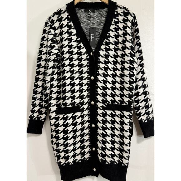 NEW Lulus Truly Iconic Black White Houndstooth Cardigan Sweater Dress Size XS - Picture 1 of 4
